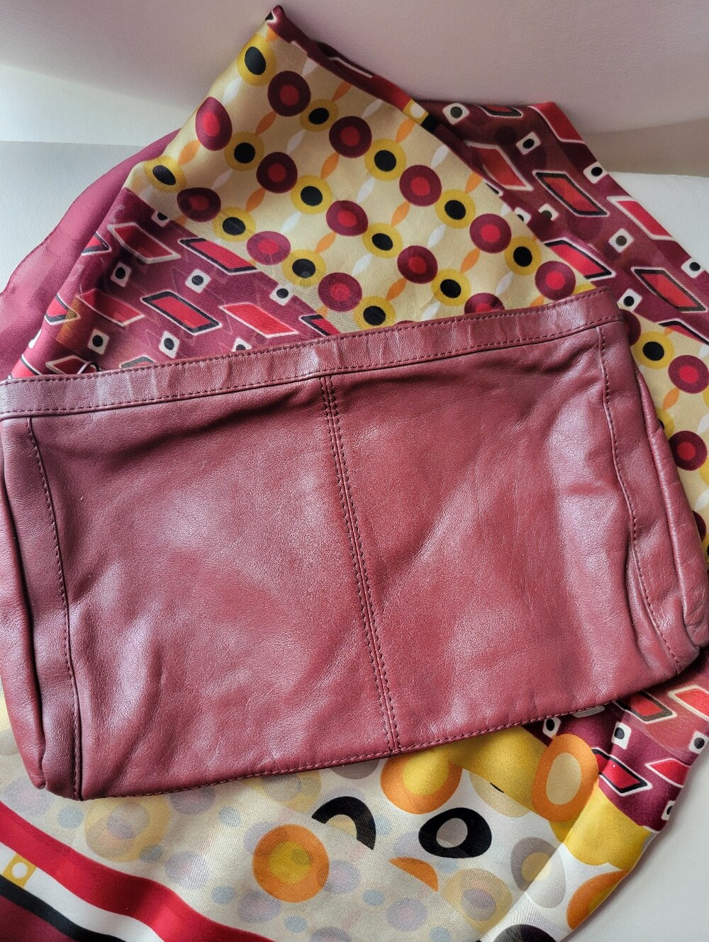 Vintage Berman's Leather Clutch Bag 1970s Mahogany Travel Made in Korea GUC